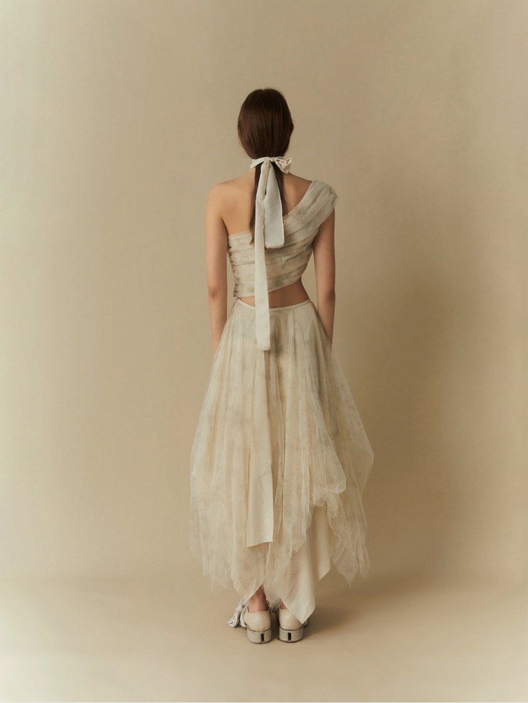 White printed tulle layered skirt