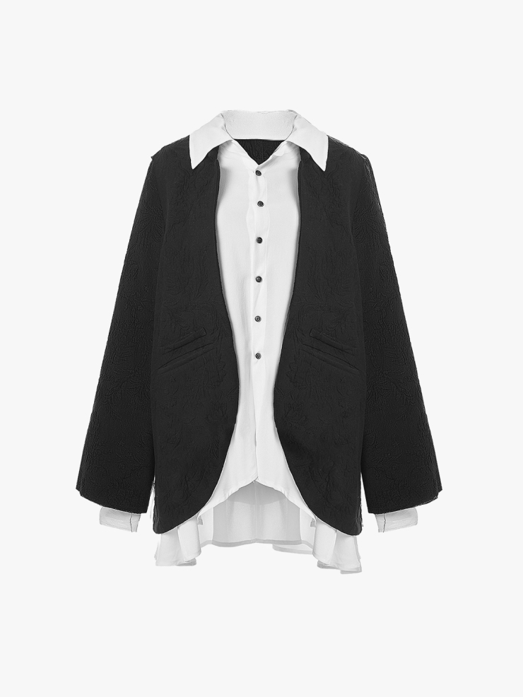 ELYWOOD Black Twinset Blazer with Attached Shirt