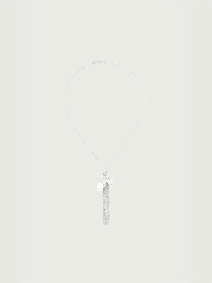 Silver leaf tassel necklace