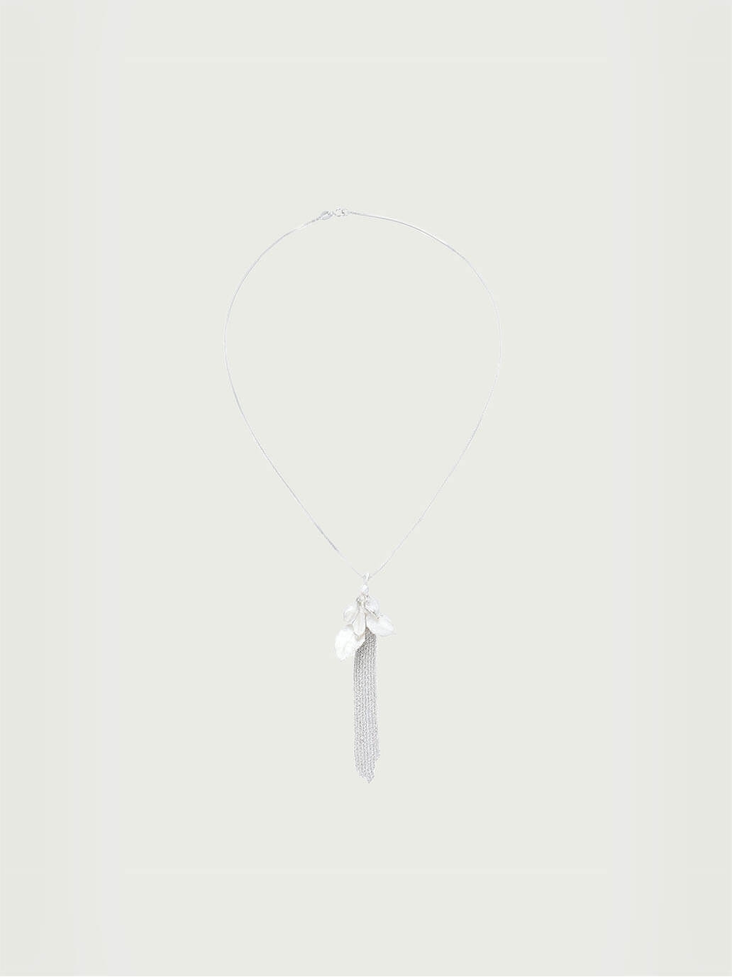 Silver leaf tassel necklace