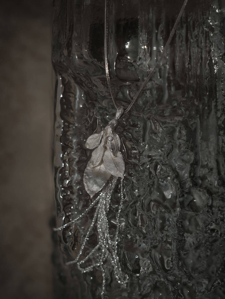 Silver leaf tassel necklace