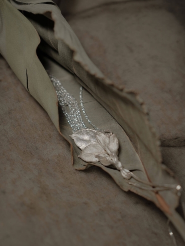 Silver leaf tassel necklace