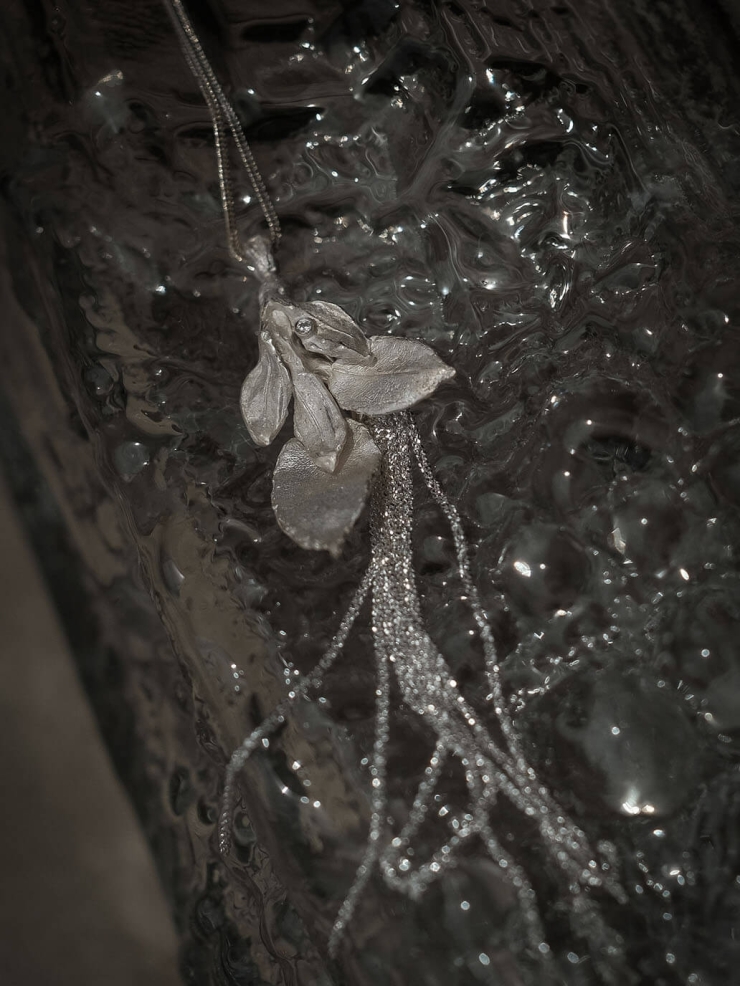 Silver leaf tassel necklace