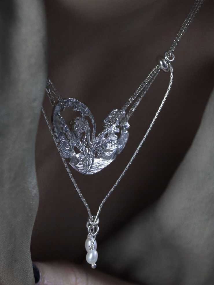 Silver Heart Windowpane Necklace