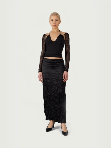 Black Sheer Lace Sleeves Top