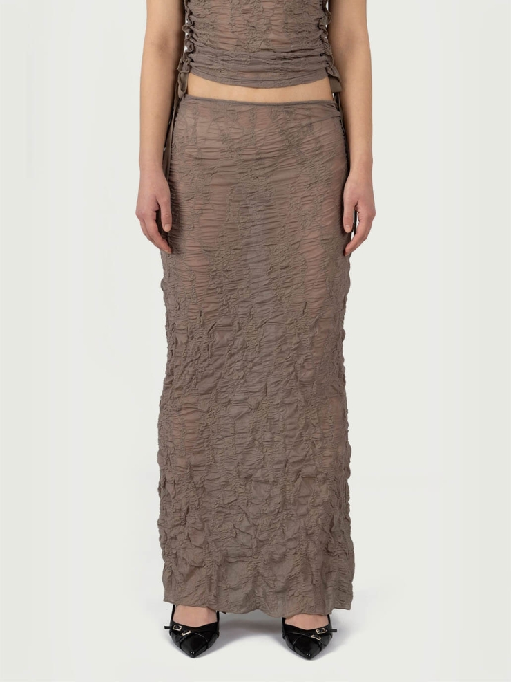 Brown Jacquard Maxi Skirt