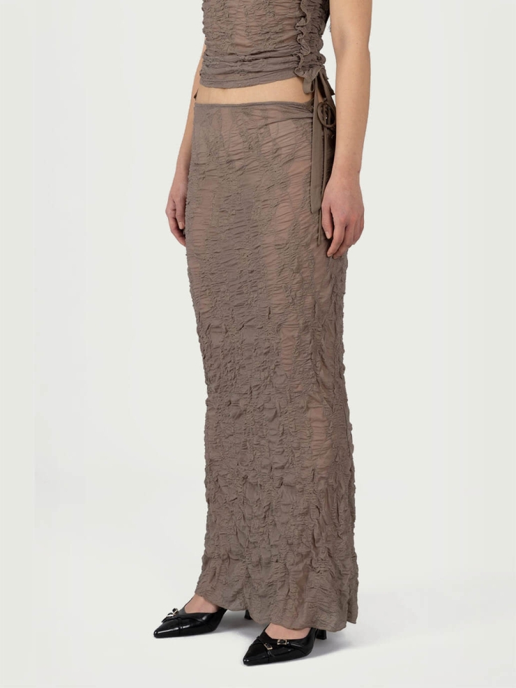 Brown Jacquard Maxi Skirt