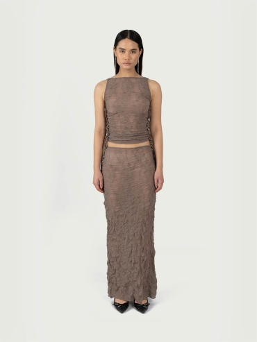 Brown Jacquard Maxi Skirt