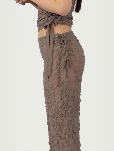 Brown Jacquard Maxi Skirt