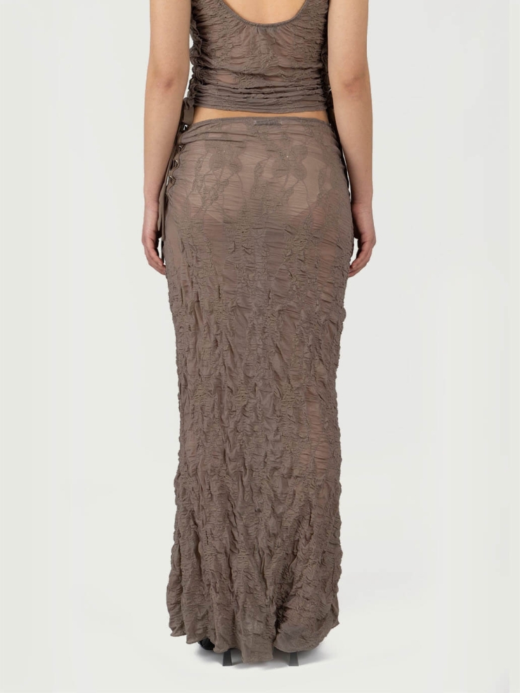 Brown Jacquard Maxi Skirt