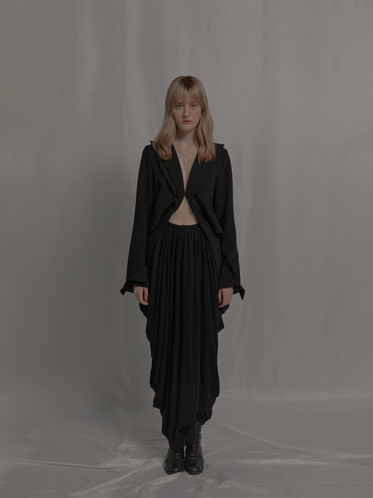 ELYWOOD Black Wool Layered Skirt