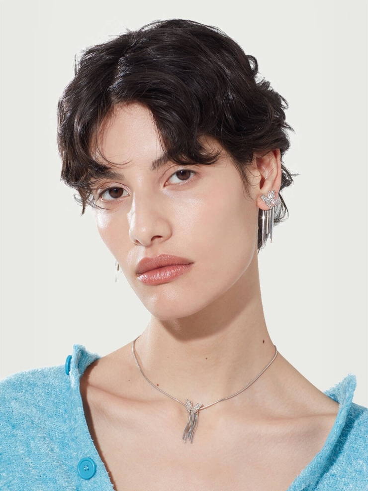 Silver tassel butterfly earrings