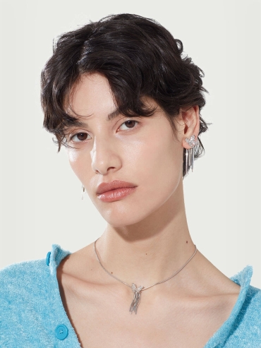 Silver tassel butterfly earrings