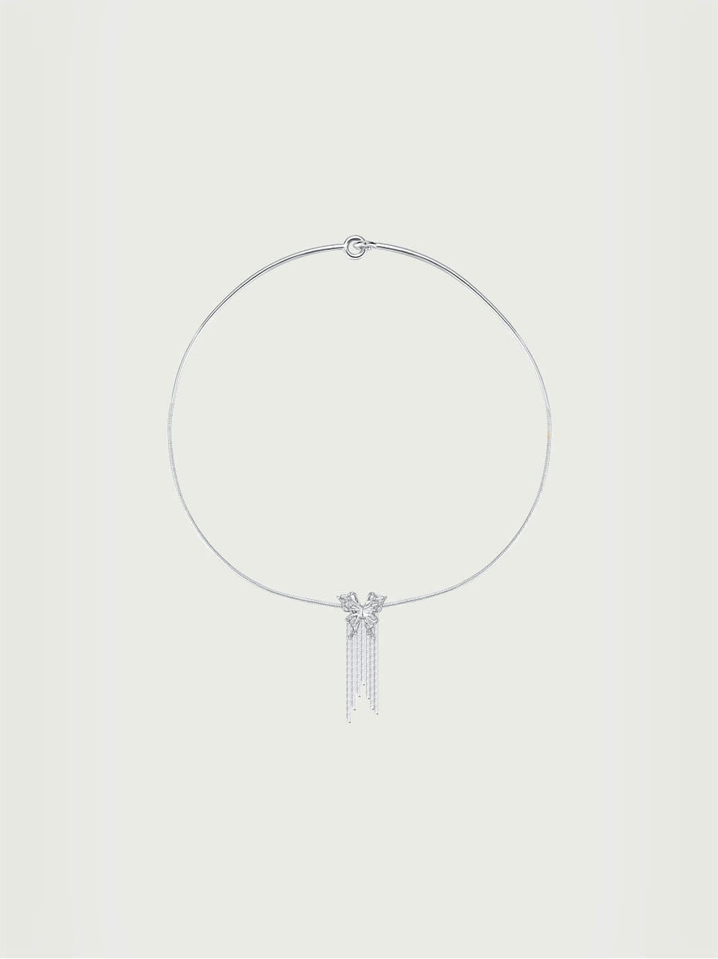 Silver tassel butterfly necklace