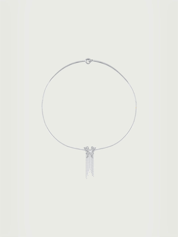 Silver tassel butterfly necklace