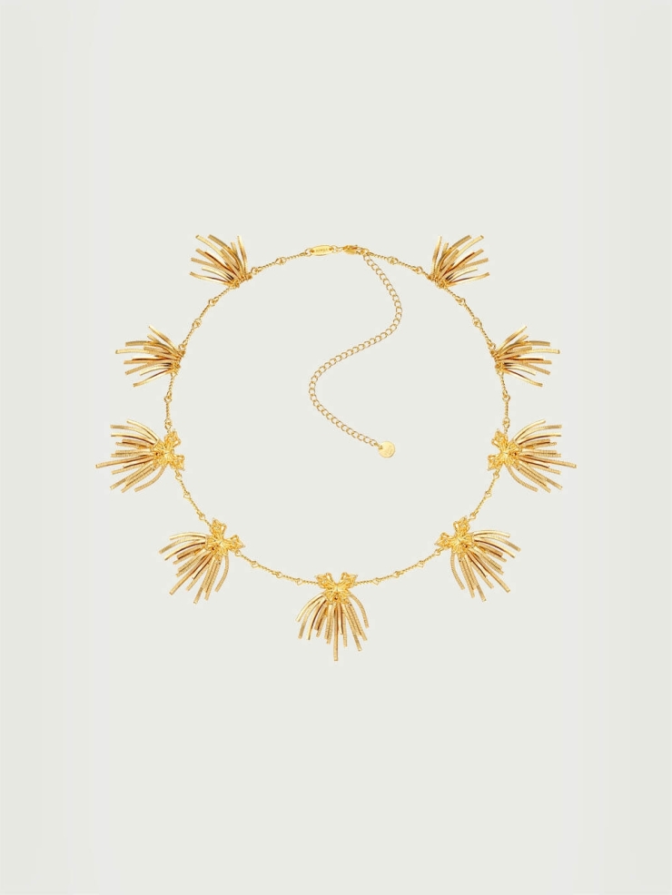 Gold multi-cluster tassel butterfly necklace