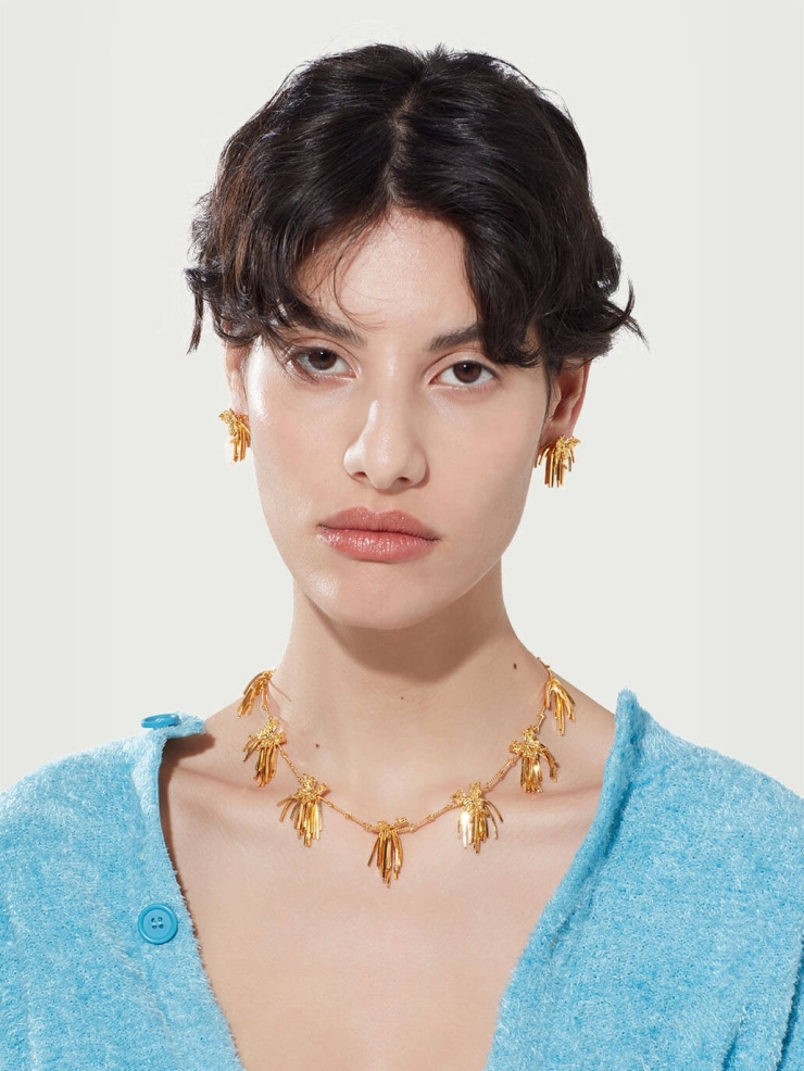 Gold multi-cluster tassel butterfly necklace