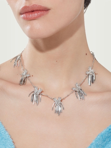 Silver multi-cluster tassel butterfly necklace