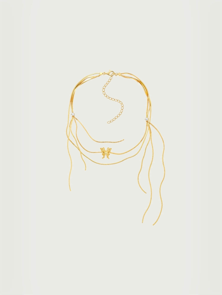 Gold long tassel butterfly necklace