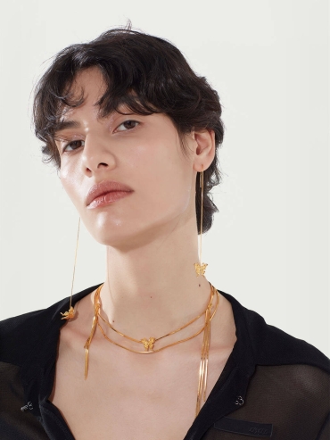 Gold long tassel butterfly necklace