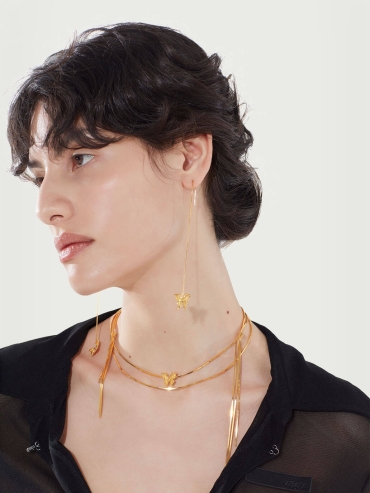 Gold long tassel butterfly necklace