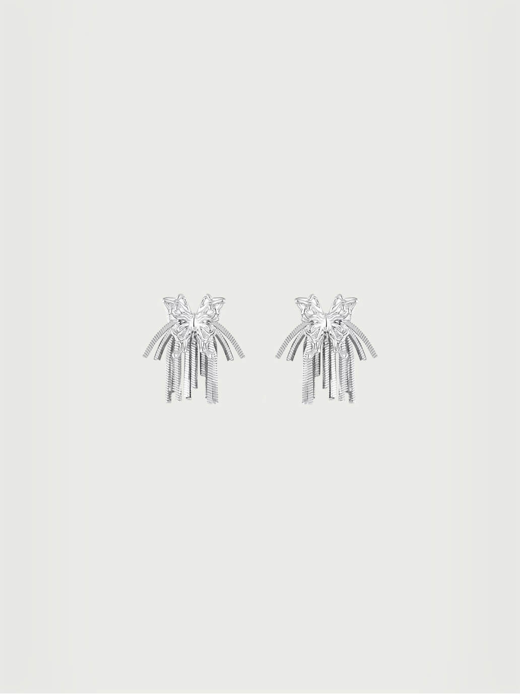 Silver dangling fringe butterfly earrings
