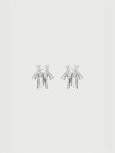 Silver dangling fringe butterfly earrings