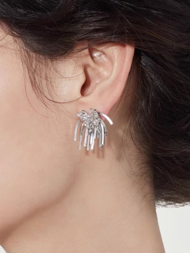 Silver dangling fringe butterfly earrings