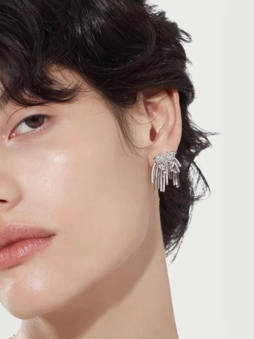 Silver dangling fringe butterfly earrings