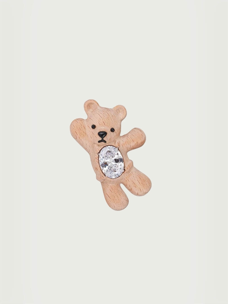 Wooden Beckoning Bear Hair Clip - Left
