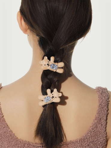 Wooden Beckoning Bear Hair Clip - Left