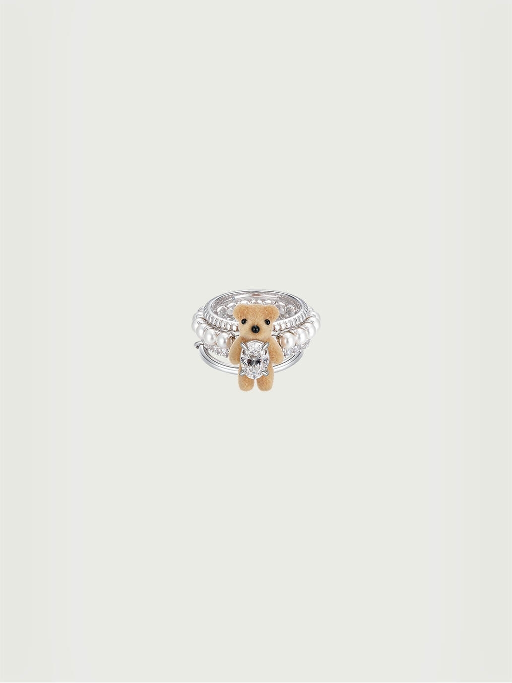 Mini Flocked Bear Layers Pearl Ring