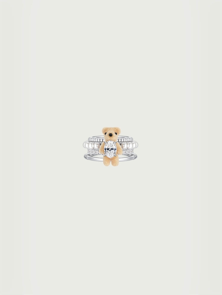 Mini Flocked Bear Layers Pearl Ring