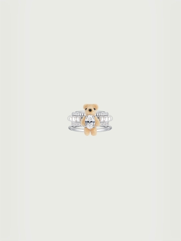 Mini Flocked Bear Layers Pearl Ring