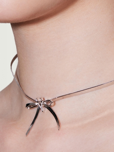 V Bowknot Ribbon Soft Necklace