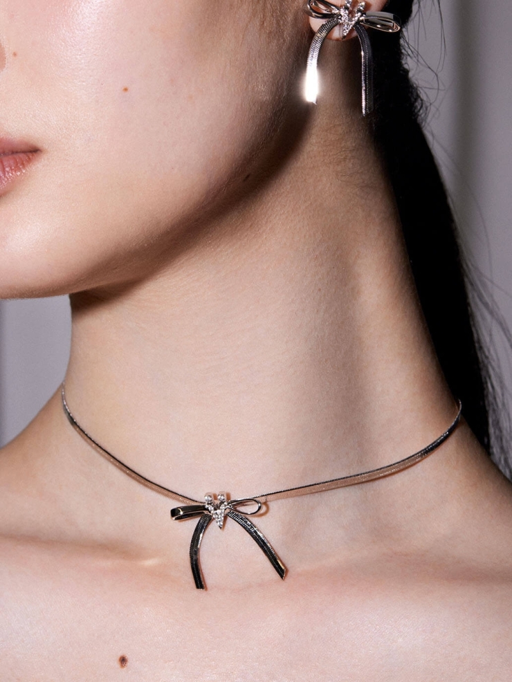 V Bowknot Ribbon Soft Necklace