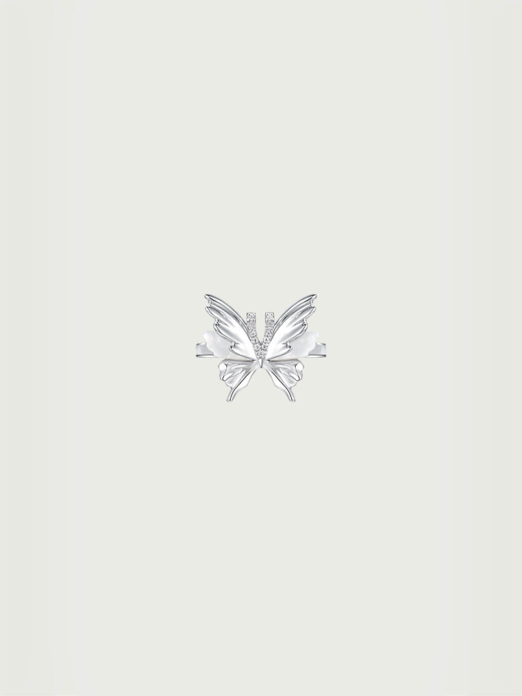 White Shell Opal Butterfly Ring