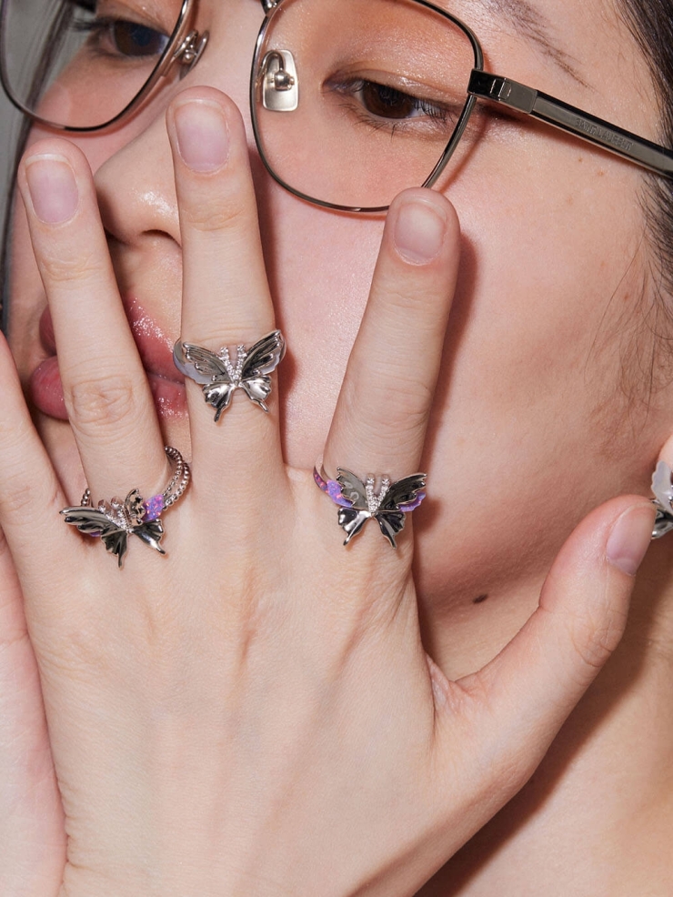 White Shell Opal Butterfly Ring