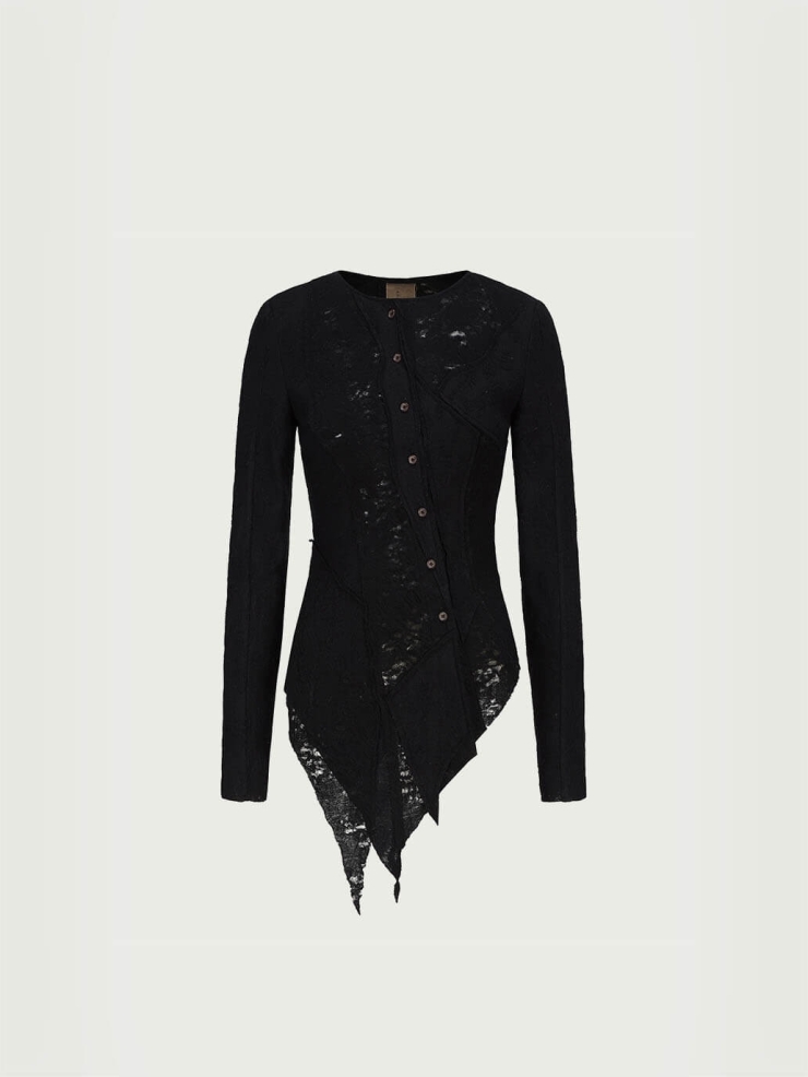 Black Skeleton Lace Wool Cardigan