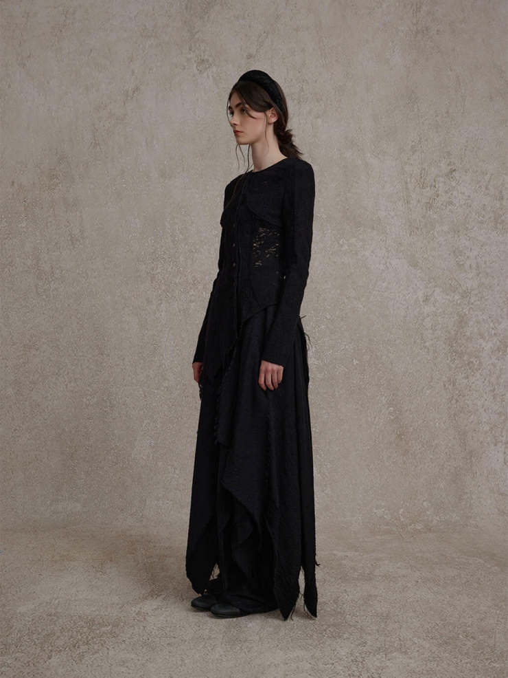 Black Skeleton Lace Wool Cardigan