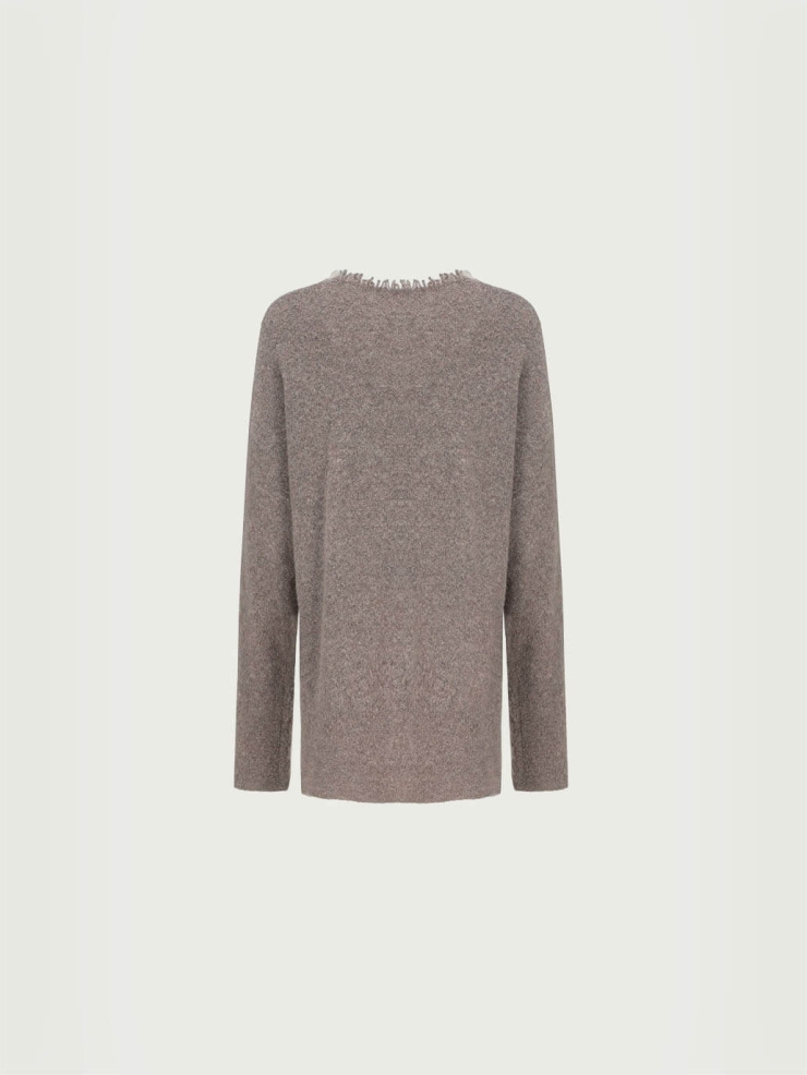 Beige Raw Edge Colorblock Sweater