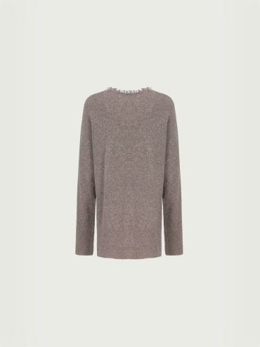 Beige Raw Edge Colorblock Sweater