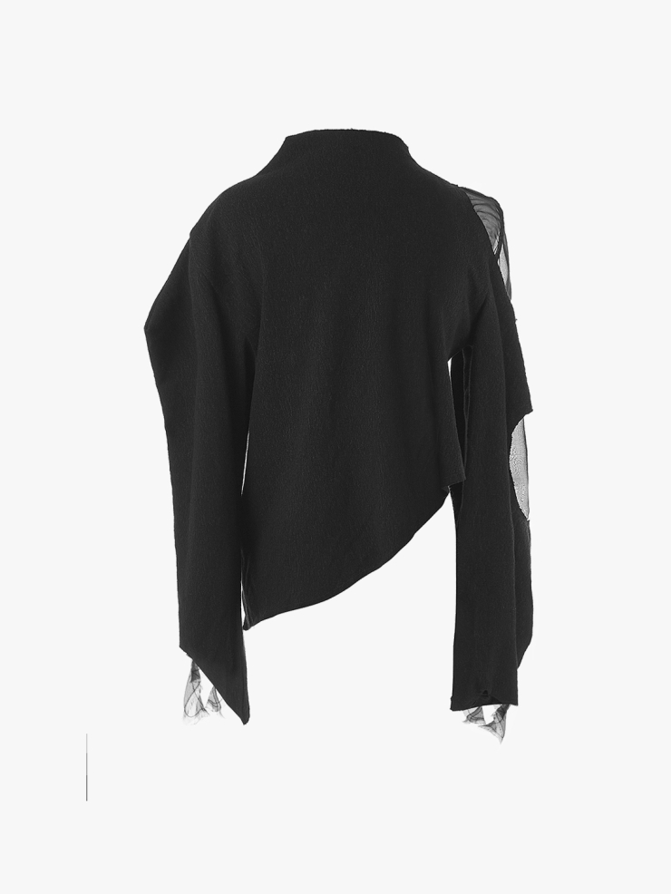 ELYWOOD Black Asymmetric Lace Top