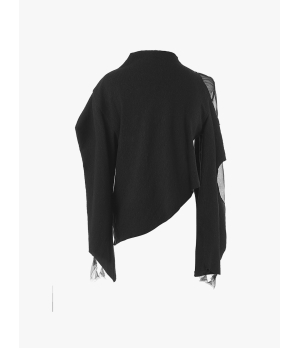 ELYWOOD Black Asymmetric Lace Top