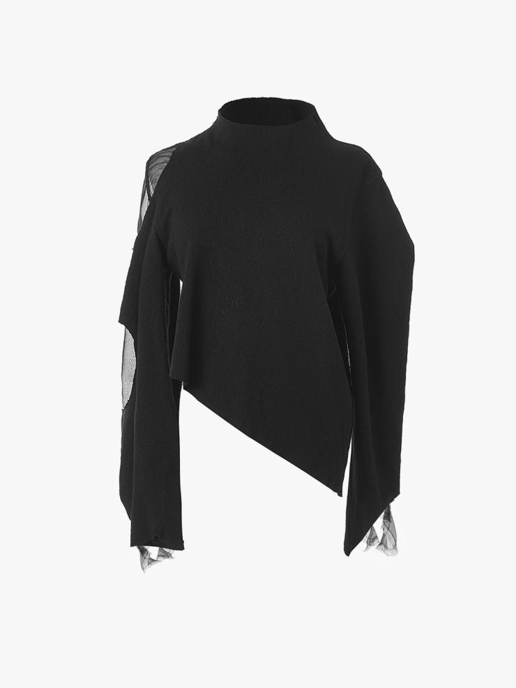 ELYWOOD Black Asymmetric Lace Top