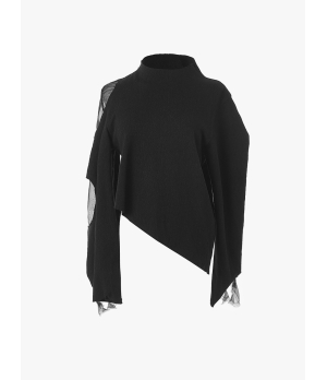 ELYWOOD Black Asymmetric Lace Top