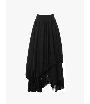 ELYWOOD Black Wool Layered Lace Skirt