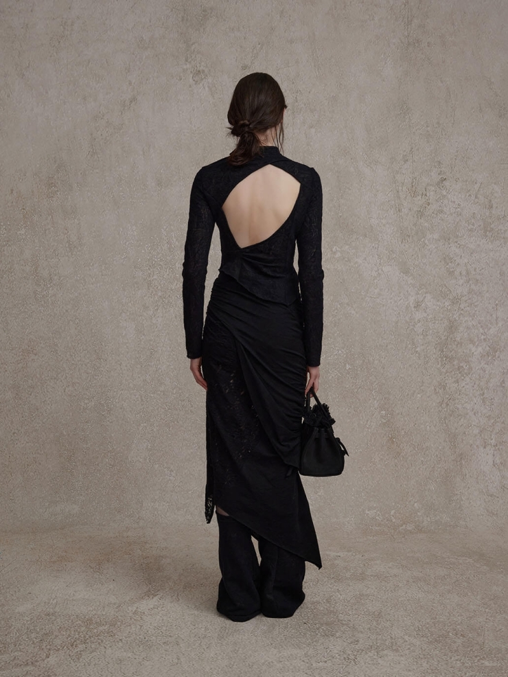 Black Irregular Knit Half Skirt