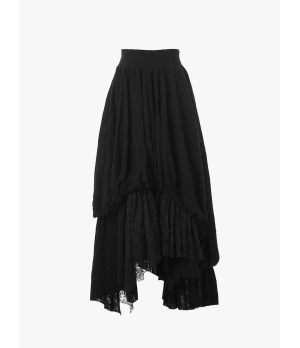 ELYWOOD Black Wool Layered Lace Skirt