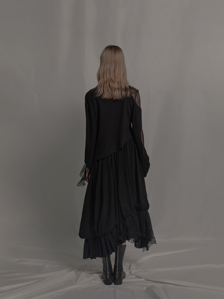 ELYWOOD Black Wool Layered Lace Skirt